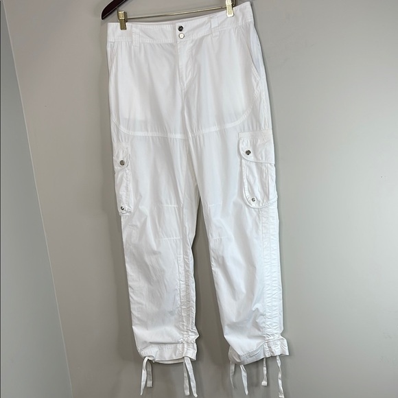 Ralph Lauren L-RL Lauren Active Y2K Vibe White Cargo Pants Drawstring Hem 10 - Picture 2 of 11